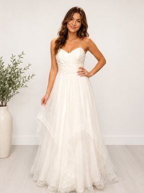Watters Ivory Chiffon & Organza Wedding Dress | Spaghetti Strap A-Line Gown